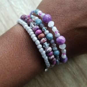 Purple and Silver Beaded Wrap Bracelet